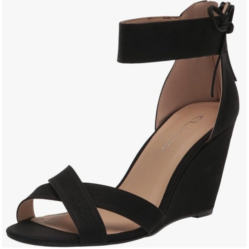 CL by Laundry Womens Black Wedge Sandals Ankle Strap Zipper CDN-048 Size 5.5M